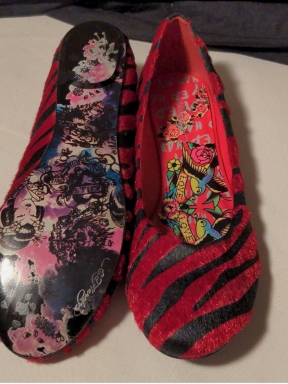 Ed Hardy Pony Hair Zebra Print Ballet Flats - Picture 2 of 3